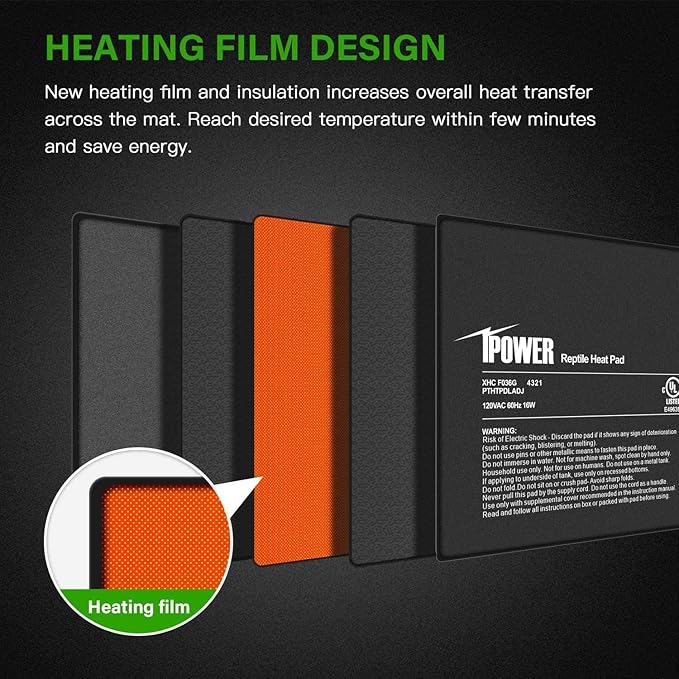 iPower 8 by 12 Inch Reptile Heating Pad with Temperature Adjustable Controller Knob, Under Tank Warmer Terrarium Heat Mat for Reptiles and Amphibians (Pack of 2)