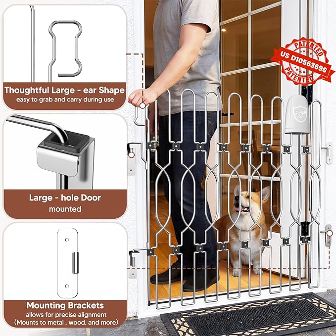 Snagle Paw Extra Tall Metal Retractable Door Barrier, 36.2" Wide 35" Tall Safety Dog Gate for Front Door,Easy Install Retractable Pet Gate for Recreational Vehicle,Doorways