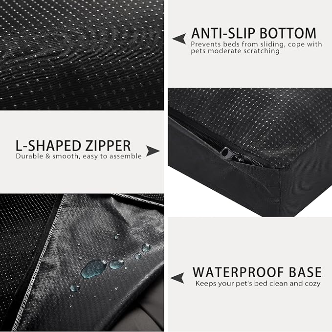 Dog Crate Bed Waterproof Deluxe Plush Dog Beds with Removable Washable Cover Anti-Slip Bottom Pet Sleeping Mattress for Large, Medium, Jumbo, Small Dogs, 35 x 22 inch, Black