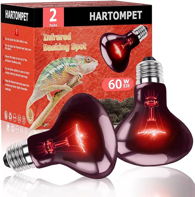 HARTOMPET 60W Infrared Red Heat Lamp – Basking Bulb for Reptiles & Lizards, E26 Base | 2 Pack
