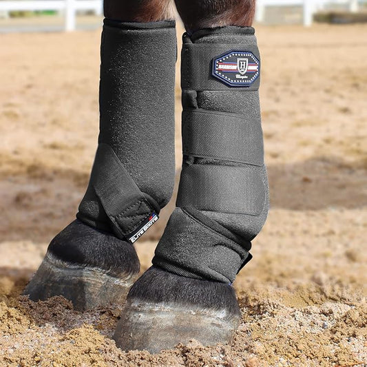 Harrison Howard Horse Sport Medicine Front Shock-Absorbing Boots All-Round Lower Limb Protection & Support Sport Boots Perfect for Endurance Training and Performance Pack of 2 Piano Black L