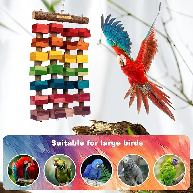 23.6"x13.7",2.17",Wooden Block 2.76" Macaw Toys,Large Parrot Toy,Large Bird toysLarge Macaws,Amazon Parrots.Provides an Ideal Place for Your Bird to chew and Climb