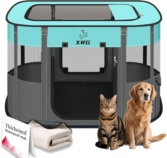 Portable Foldable Pet Playpen Collapsible Crates Kennel Playpen for Dog cat and Rabbit &Travel playpen Outdoor or Indoor (Medium（31.5" L x 23.6" W x 21.7" H）, Brown)