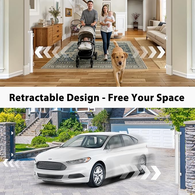 200" Extra Wide Baby Gate Retractable Dog Gate, 16ft Retractable Baby Gates Extra Wide Dog Gate Retractable Fence, 48" Tall Pet Gate Retractable Gate Outdoor for Driveway, Garage Gates for Dogs, White