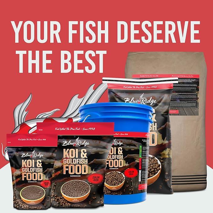 Blue Ridge Koi Fish Food 2lb - Koi Food Color Growth Formula, Goldfish Food, Premium Fish Food for Ponds, Ponds Fish Food, Floating Pond Pellets