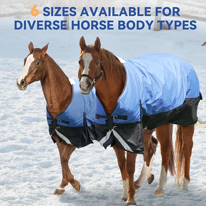 72” Winter Horse Blanket, 1200D Waterproof Poly Horse Turnout Blanket, Tear-Resistant Warmth Horse Blanket with Snuggit 220G Filling, Breathable Thick Turnout Blankets for Horse