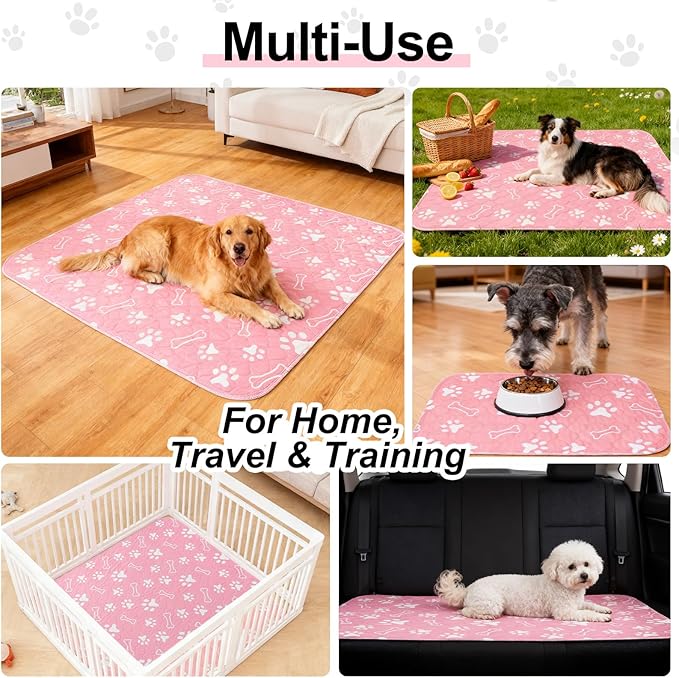 BEAUTYZOO Washable Pee Pads for Dogs, 72" x 72" Extra Large Reusable Puppy Pads, Absorbent Potty Training Dog Mats, Non-Slip Pet Whelping Pads for Incontinence, Housebreak, Crate, Bed, Playpen, Pink
