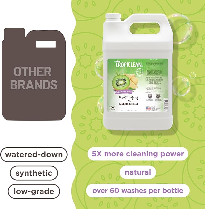 TropiClean Dog Conditioner, Professional Detangling & Moisturizing Conditioner, Puppy Safe, Made in the USA, Kiwi & Cocoa Butter Scent, 1 Gallon