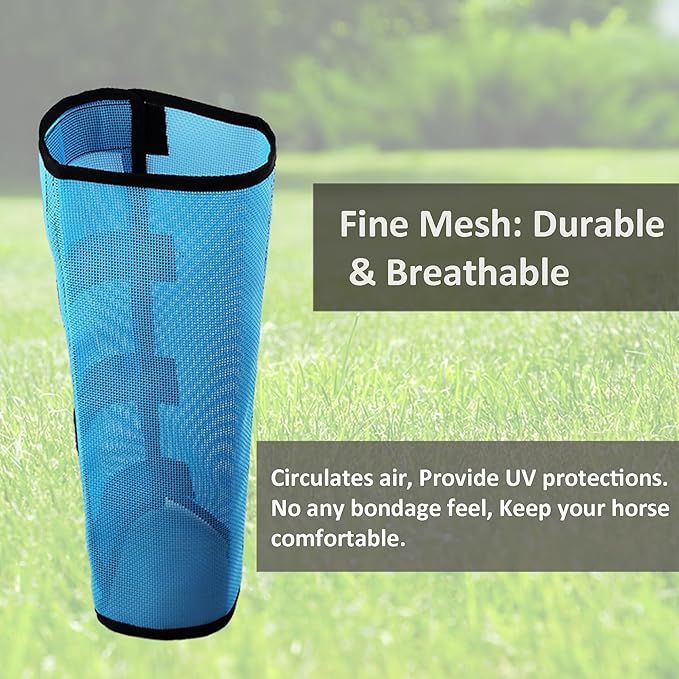 Horse Fly Boots, Superior Ventilate Mesh with Strong Fasteners Equine Fly Boots, Long-Lasting for Daliy Wear, Flexible to Fit Most Horse Legs, Set of 4 Fly Leggings for Horses