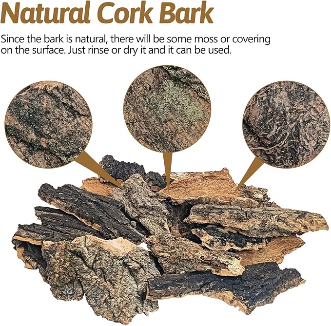 BNOSDM Reptile Cork Bark Substrate 1.5LB Lizard Bedding for Habitat Natural Flat Cork Wood Bulk Terrarium Reusable Bark Pieces for Chameleon, Ball Python, Crested Gecko, Spider, Tortoise, Tree Frog