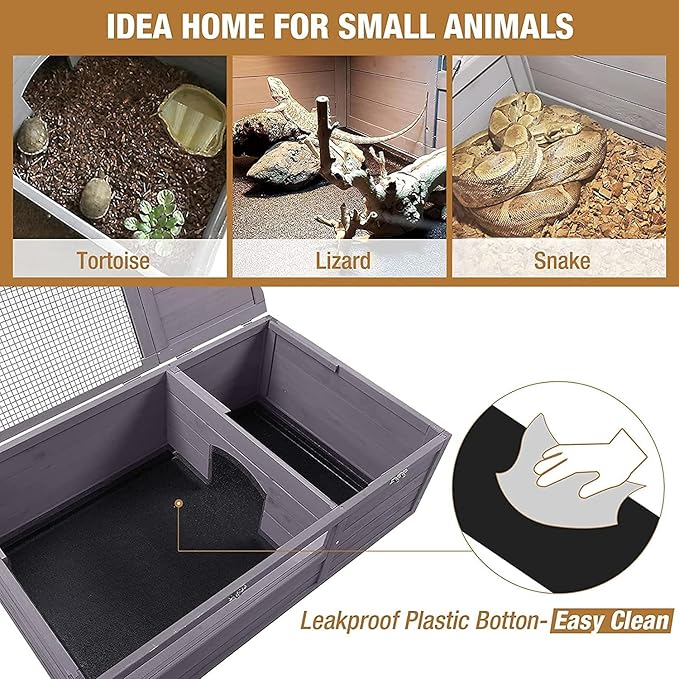 GUTINNEEN Tortoise Habitat Wooden Tortoise House with Lamp Holder Indoor Outdoor Reptile Enclosure for Turtle Lizard, Detachable Legs