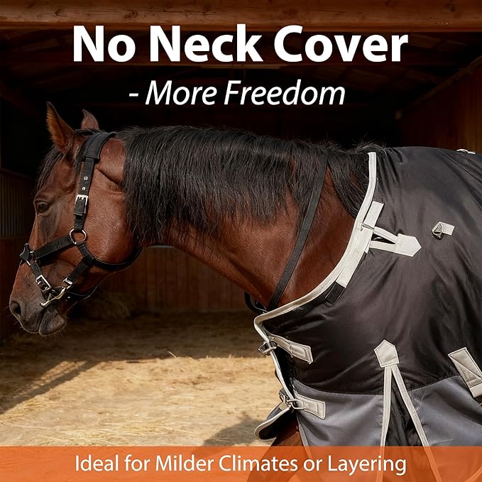 78" Horse Blanket for Real Horses – 1200 Denier Medium Weight Horse Winter Blanket with Standard Neck and Belly Band – Water - Resistant – Black-Grey – 220g Fill