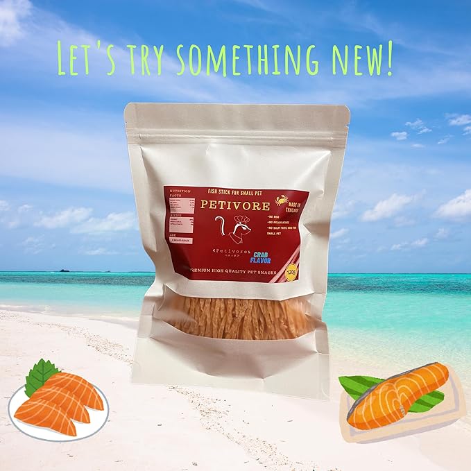 Crab Flavor - Premium Large Pack Fish Snack for Sugar Glider and Small Exotic Pet - Made from Real Fish - Hamster, Squirrel, Marmoset - Delicious Treats (120g)