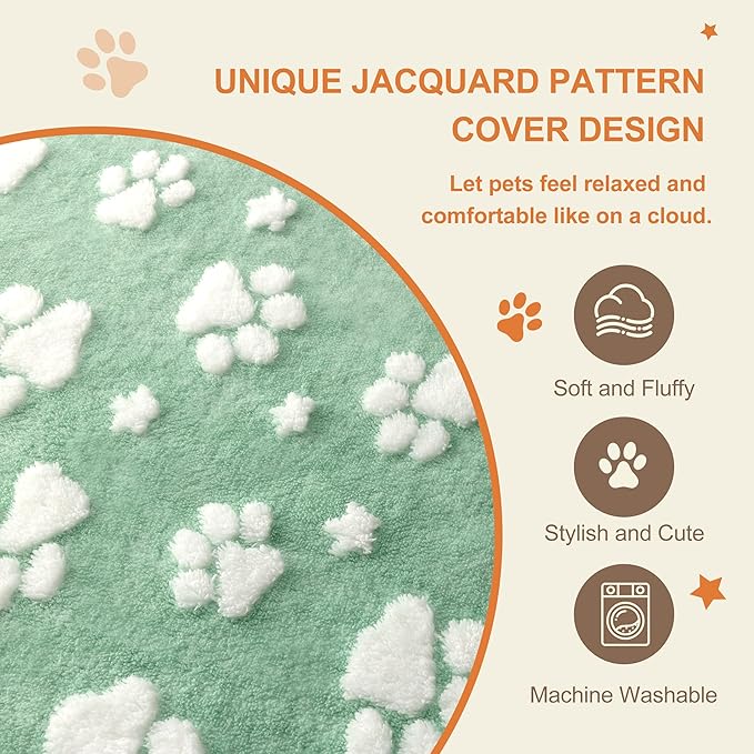Dog Beds for Large Dogs, Cute Thick Dog Bed for Crate Kennel, Fluffy Pet Bed with Removable Washable Cover and Anti-Slip Bottom, 35"x 22", Green Paw