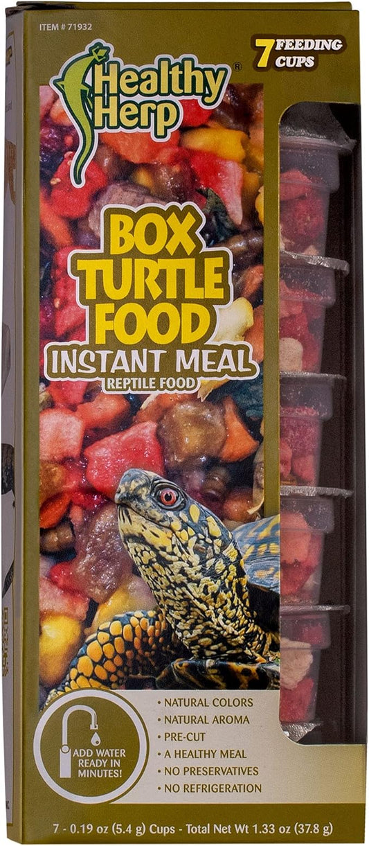 Healthy Herp Box Turtle Food Instant Meal for Reptiles - Nutritious Turtle and Tortoise Food, Habitat Accessories - Made in USA, Quick Prep - 7 x 0.19 oz (5.4g) Cups
