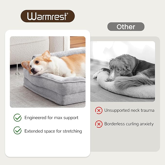Orthopedic Dog Bed for Medium Size Dogs, Waterproof Egg-Crate Foam Pet Couch Bed with Soft Sides, Non-Slip Dog Sofa with Flannel Removable Washable Cover, 28"L Supportive Pet Sofa, Light Grey