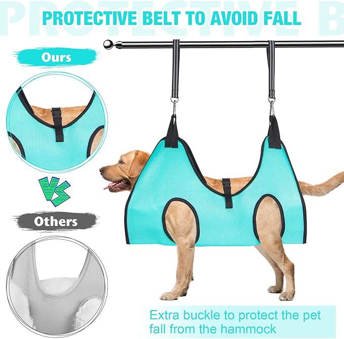 ATESON Dog Grooming Hammock - Upgrade Pet Grooming Harness for Nail Trimming (XXL 120lb), Dog Sling for Nail Clipping, Dog Hanging Holder Hanger for Cutting Nail with Nail Clippers, Green