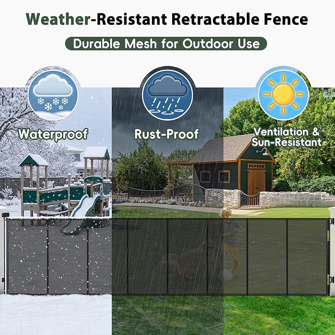 275" Extra Long Baby Gate Retractable Dog Gate, 23ft Retractable Baby Gates Extra Wide Driveway Gate, Reinforced 48" Extra Tall Pet Gate Outdoor Retractable Fence, Garage Gate Wide Dog Gate, Black