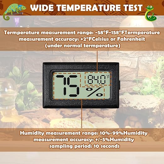 Vodolo Reptile Thermometer and Humidity Gauge,4PCS Digital Adhesive Reptile Hydrometer Thermomete Tank Accessories Pet Supplies for Tortoise Habitat,Chameleon Cage,Iguana,Tree Frog Terrarium