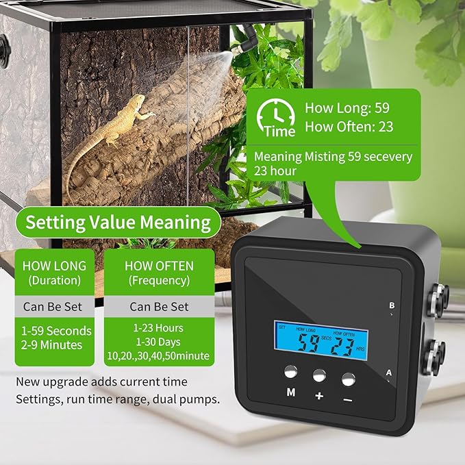 Reptile Mister System with Timer & Dual Pump | 360° Adjustable Nozzles for Terrariums, Paludariums & Plants