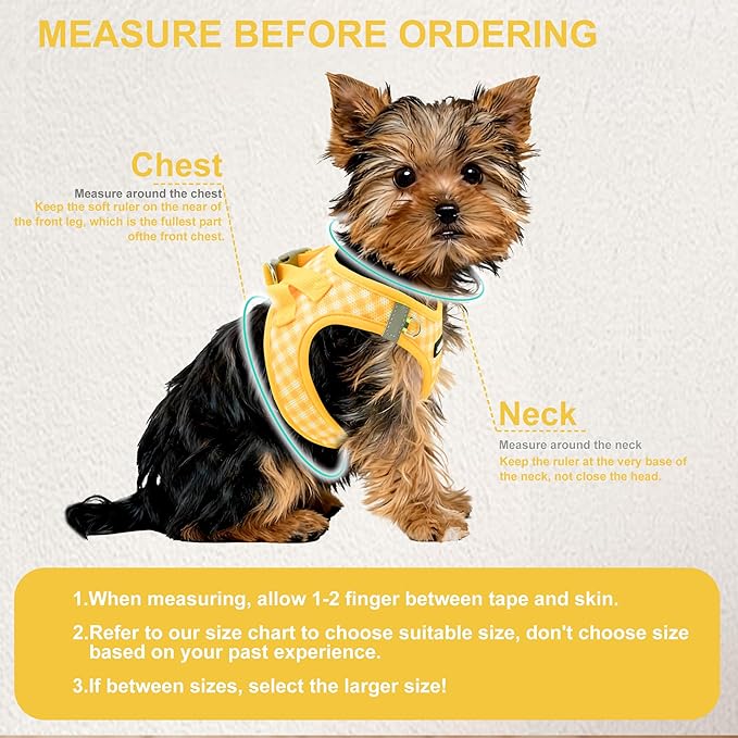 AIITLE Adjustable Dog Harness and Leash Set, Step in No Pull Pet Harness, Soft Mesh Reflective Plaid Vest Harnesses for Small Dogs Puppy and House Cats Outdoor Walking Running Yellow XS