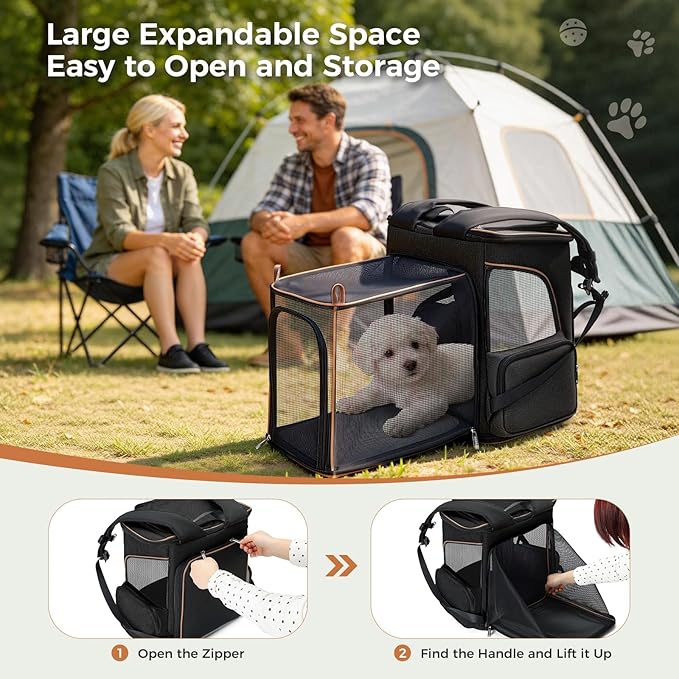 Lekereise Cat Backpack Carrier for Small Dogs and Medium Cat Puppy Kitten Bunny Pet Carrier Backpack Collapsible with Fully Ventilated Mesh with Safety Leash(Black)