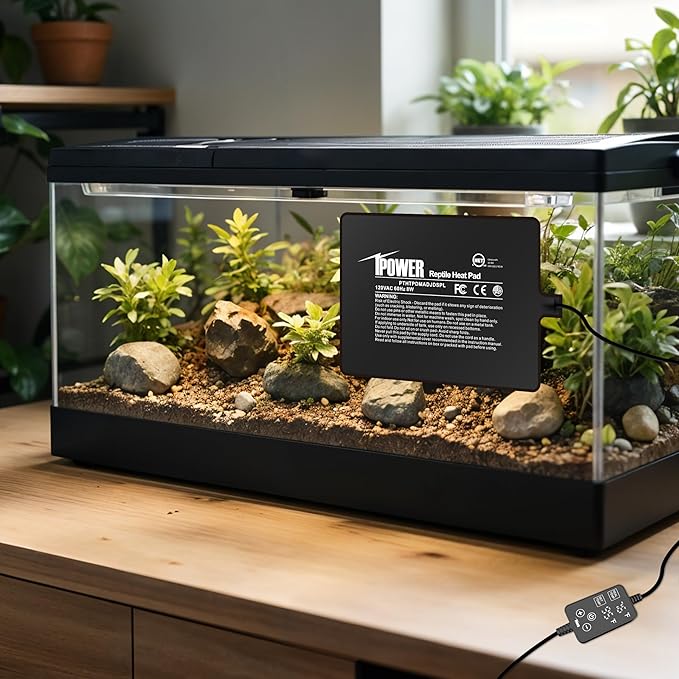 iPower 6 by 8 Inch 8W Reptile Heating Pad with Adjustable Thermostat, Under Tank Warmer Terrarium Heat Mat for Turtles/Snakes/Lizards/Frogs, and Other Reptiles