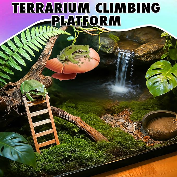 Mushroom Reptile Tank Decor, Mushroom Climbing and Resting Platform Habitat for Tree Frog Terrarium, Reptile Ledge for Leopard Gecko, Lizards, Fish, Turtle, Hermit Crab (Brown)