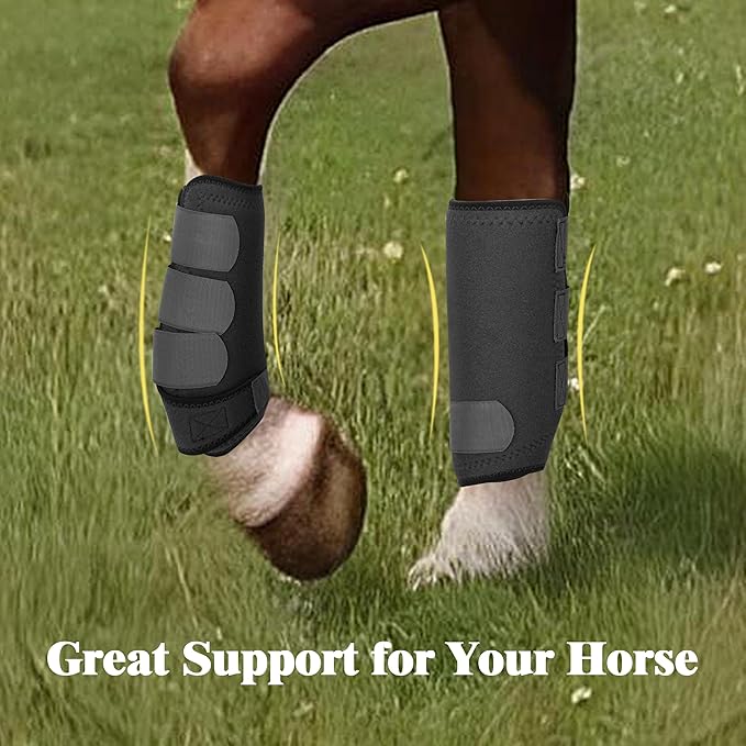 Medicine Horse Boots Splint Boots for Horses Protective Lower Limb Brushing Boots Front Hind Leg Protection Gear Set of 4 (Black, Medium)
