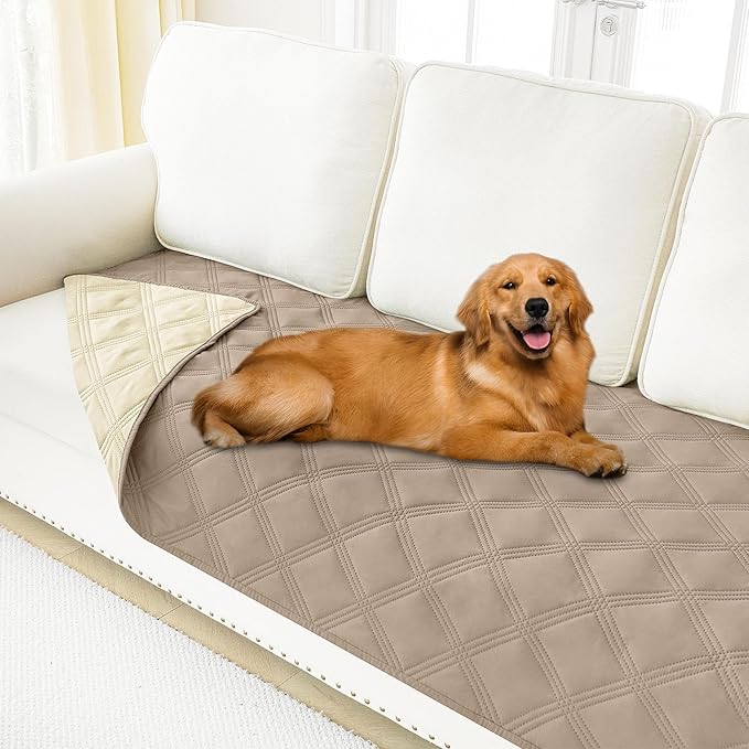Smiry Waterproof Dog Bed Cover Blanket 30x95, Soft Reversible Pet Blanket, Washable Leakproof Cats Dogs Couch Cover for Sofa, Couch, Furniture, Lattice, Taupe/Beige
