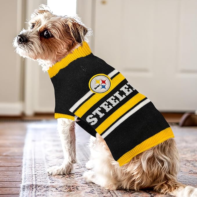 Pets First NFL Pittsburgh Steelers Dog Sweater, Size Medium. Warm and Cozy Knit Pet Sweater with NFL Team Logo, Best Puppy Sweater for Large and Small Dogs, Team Color (PIT-4179-MD)