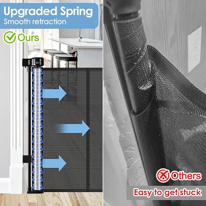 Reinforced 200 Inch Extra Wide Retractable Baby Gates with Reinforced Rods, Retractable Dog Gate Prevent Bottom Crawling Through, Mesh Pet Gate for Large Openings, Black