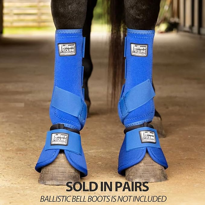 Jeffers Equine Protective Horse Boots 1 Pair Blue - Safe Neoprene Leg Guards & Comfortable Fit, Durable Strap Closures, Front & Hind Support, Equestrian Accessories for Travel & Riding - Small