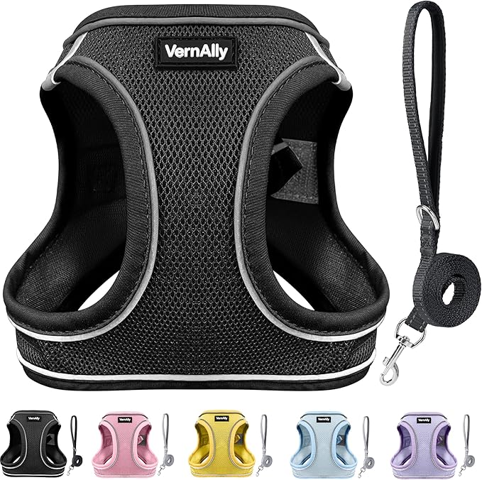 Sparkly Dog Harness Small Sized and Leash Set for Small Dogs Cats,Black XXS Puppy Harness, Step in Soft Dog Reflective Vest, Breathable Mesh Pet Harness. (Black, XXS)