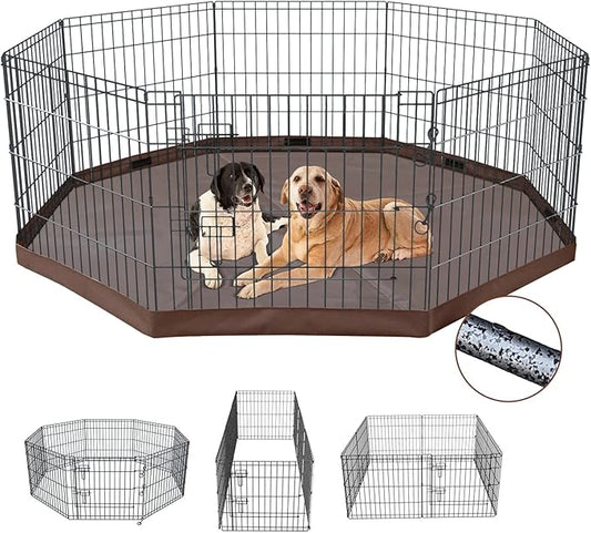 NEZUC Foldable Silver Metal Dog Exercise Playpen Gate Fence Dog Crate 8 Panels 30 Inch Height Puppy Kennels with Bottom Pad for Animals Outdoor Indoor (with Bottom pad, 8 Panels 30" H)