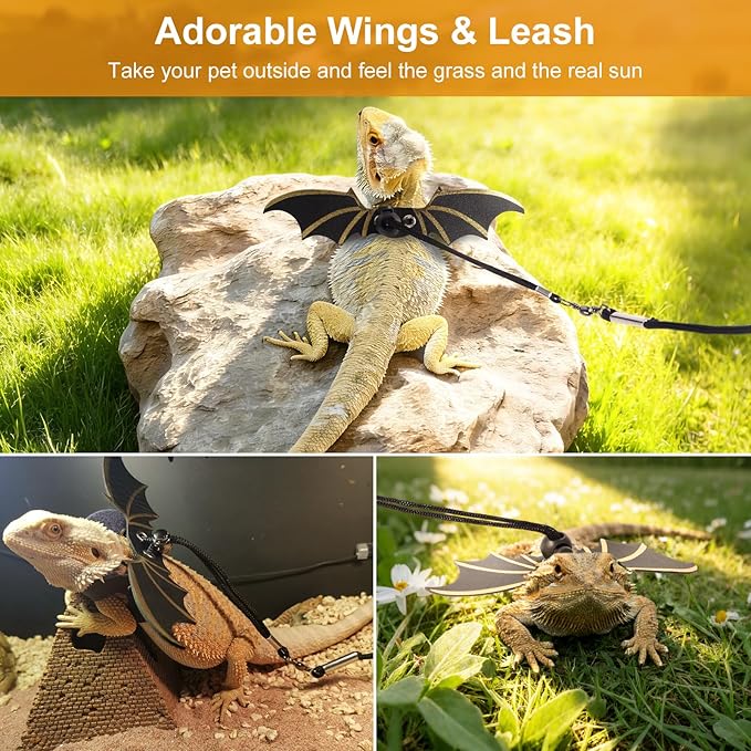 Bearded Dragon Leash and Carrier Sling, Super Soft Lizard Carrying Pouch, Adjustable Leather Wings Beardie Harness, Reptile Small Pet Snuggle Sling Bag Accessories for Outdoor Travel Walking Rest