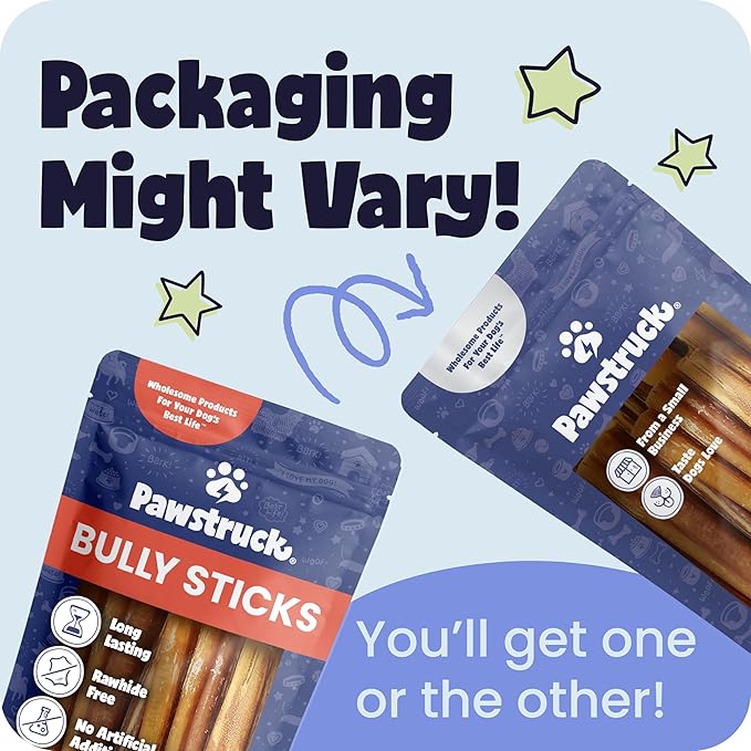 Pawstruck Natural 5-8" Bully Sticks for Dogs - Best Long-Lasting, Rawhide-Free, Low Odor Dental Chew Treat - Healthy Single Ingredient, 100% Real Beef - 8 oz Bag - Packaging May Vary
