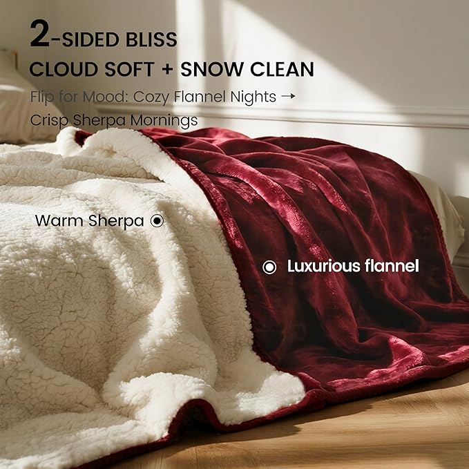 gogobunny Waterproof Bed Blanket, Reversible Sherpa Fleece Throw Blanket for Dog Puppy Cat, Furniture Cover Protects Bed Couch Sofa from Liquid Pee and Pet Fur (Romantic Red, 60x80 inches)
