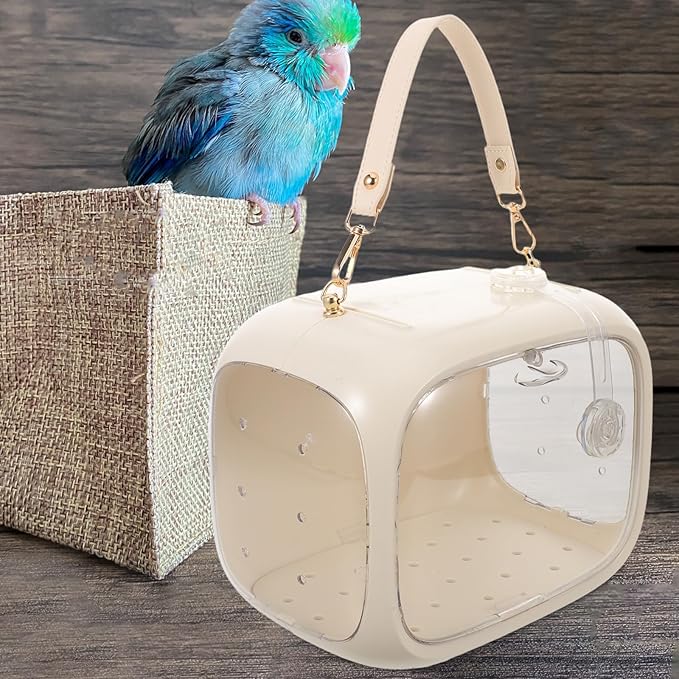 ABOOFAN Portable Bird Travel Carrier Cage for Small Birds Parakeets and Cockatiels, Breathable Lightweight Outdoor Carrying Bag with Food Container and Perch, for Travel and Vet Visits
