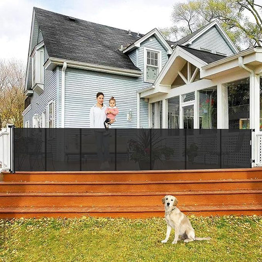 Reinforced 200 Inch Extra Wide Retractable Baby Gates with Reinforced Rods, Retractable Dog Gate Prevent Bottom Crawling Through, Mesh Pet Gate for Large Openings, Black