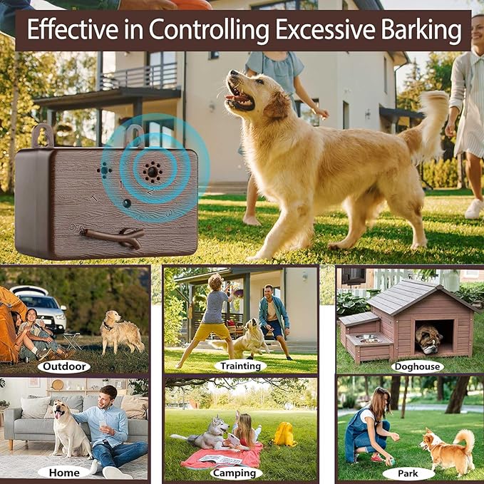 GlossyEnd Anti Barking Device, 50 FT Ultrasonic Dog Barking Control Device, 4 Modes Bark Box,Neighbor Dog Silencer, Dog Barking Silencer for Indoor and Outdoor Use (Brown