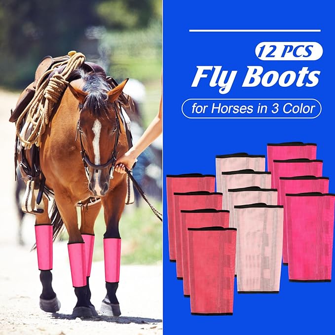 Set of 12 Mesh Fly Boots for Horse Breathable Mesh Horse Boots Protective Horse Leg Loose Wraps Horse Leggings for Preventing Flies and Mosquitoes Bites