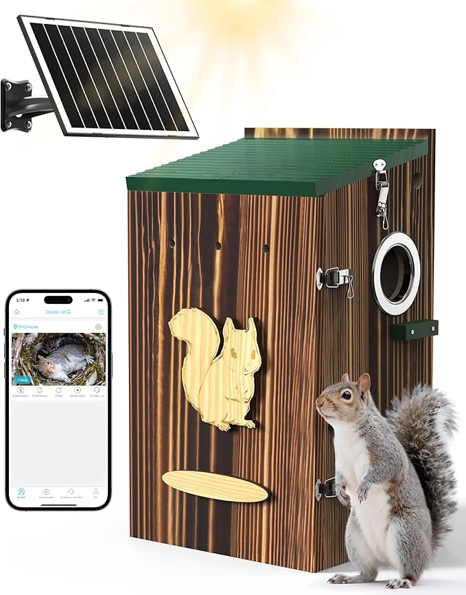KinetCam Smart Squirrel Box with Camera,Predator-Proof,2K HD Wi-Fi Pet Watching Cam for Squirrel House, Auto Detect & Notify, Night Vision, APP Control, Squirrels Houses for Outside Nesting