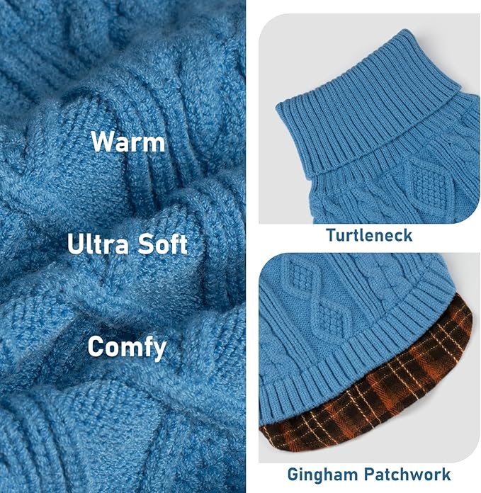 KYEESE Dog Sweater Comfy Pet Coat for Fall Winter Cold Weather Warm Turtleneck Large Dogs Sweater with Gingham Patchwork Soft Pullover Dog Sweaters for Large Dogs