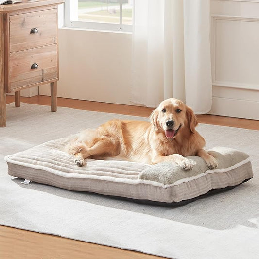 Dog Bed for Large Dogs, Dog Mattress with Pillow for Crate Kennel, Sofa pet Bed, Super Soft pet Bed for Medium, Jumbo, Small Dogs Breeds (Beige,Large:(36"x27"x3")