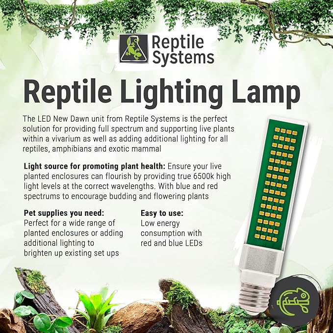 Reptile Systems New Dawn LED Compact – Balanced 6500K 13w Light for Enclosure Illumination – Compact Fixture for Terrariums & Vivariums – Enhances Clarity & Display