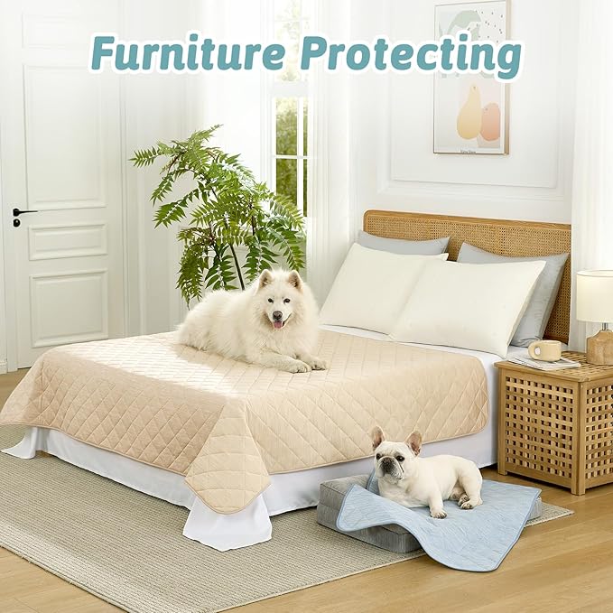 COZY KISS Dog Cooling Mat 68"x82" Q-Max>0.4, Waterproof Pet Cooling Pad, Leakproof & Non-Slip Dog Bed Cover, Washable Furniture Protector for Large Dogs, Couch, Floor (Beige)