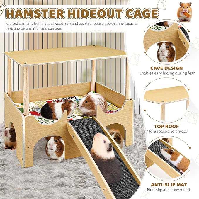 Guinea Pig House, Hamster Hideout, Rabbit House, Guinea Pig Toys, Guinea Pig Accessories, Small Animal Houses and Habitats (Wood)