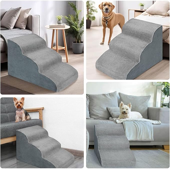 MEJYJEM 3 Steps High Density Foam Dog Stairs Ramps,Non-Slip Pet Steps for Older Dogs,Pet with Joint Pain, Sofa Bed Ladder for Cats
