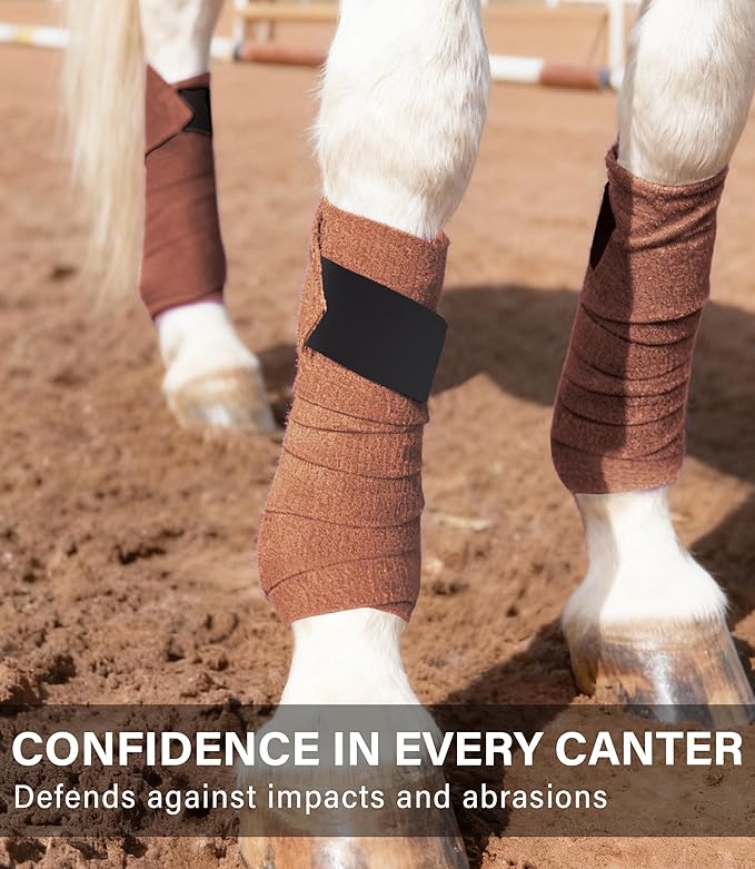 Fleece Horse Polo Leg Wraps Set of 4, 10' Horse Leg Bandages Stable Supplies Equestrian Boots Dark Brown